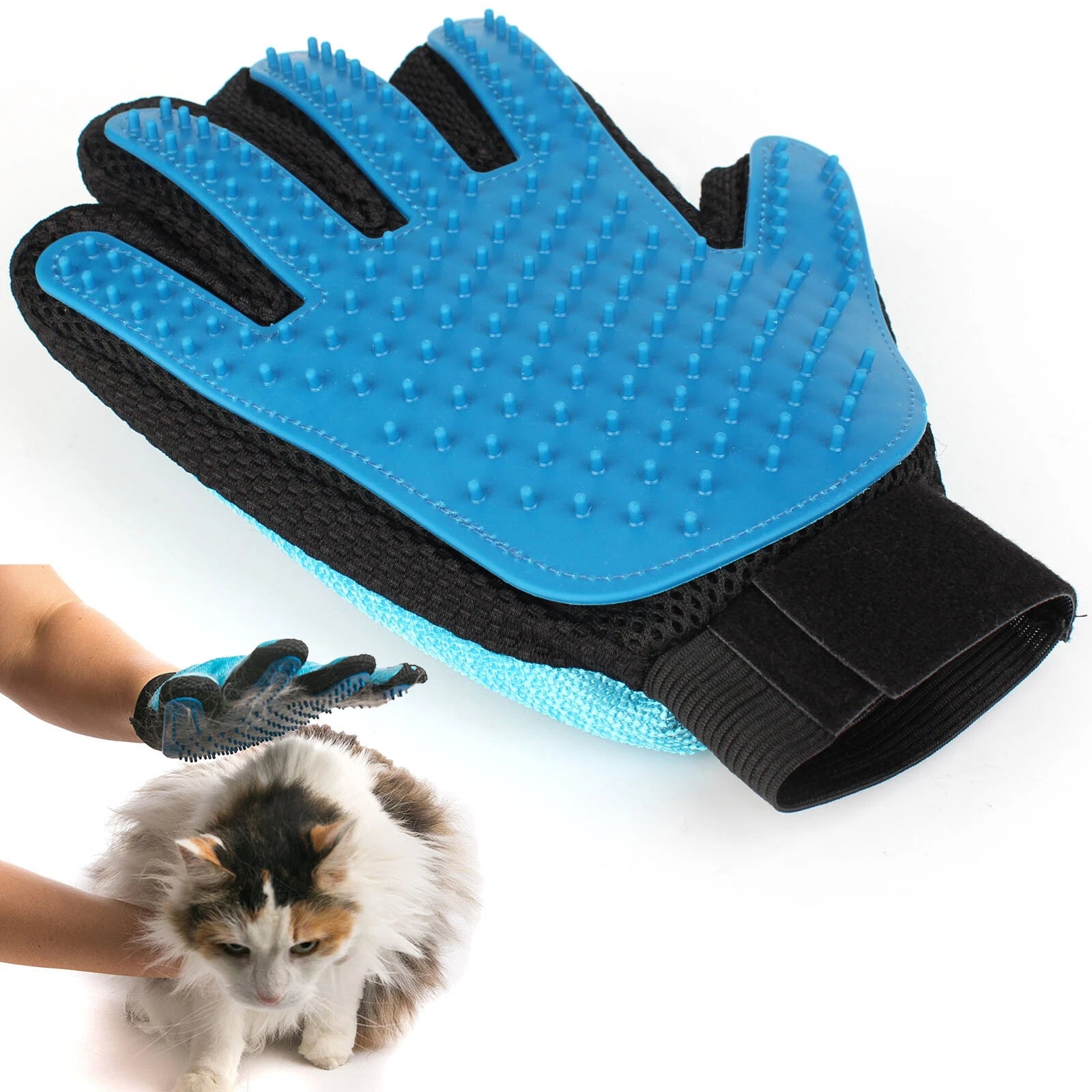 Gant de toilettage en silicone bleu pour chien et chat