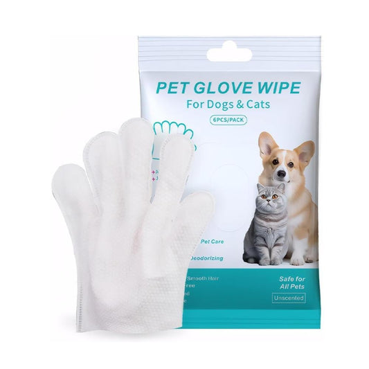 Gants nettoyants sans rinçage pour chien et chat, pack de 6